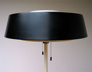 1950 metal industrial floor lamp on tri-pod base Hiemstra