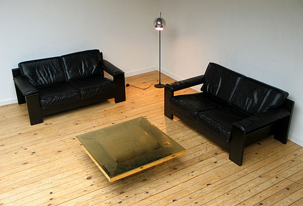 2 black leather Modern Leolux sofa's 1970