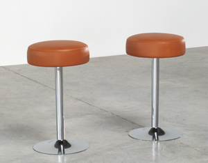2 Chrome Bar Stools in Cognac Leather