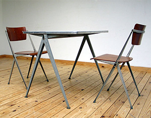 2 industrial Pyramid chairs and table Wim Rietveld De Cirkel