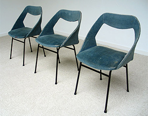 3 chairs in blue velvet Joseph-Andre Motte for Steiner
