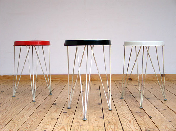 3 metal industrial Pilastro stools 1950