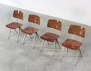 4 industrial compass chairs with plywood seating