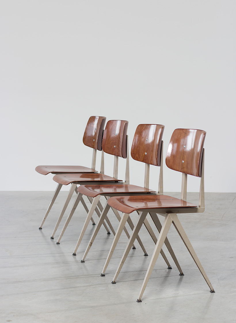4 industrial compass chairs with plywood seating