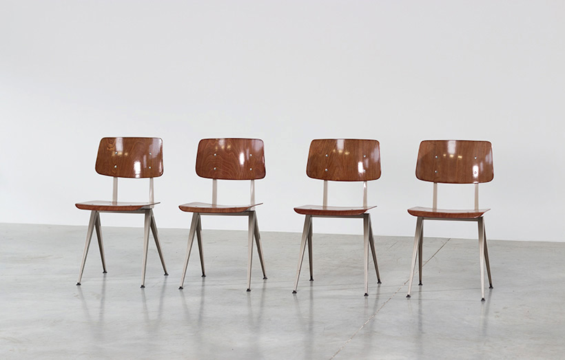 4 industrial compass chairs with plywood seating img 3