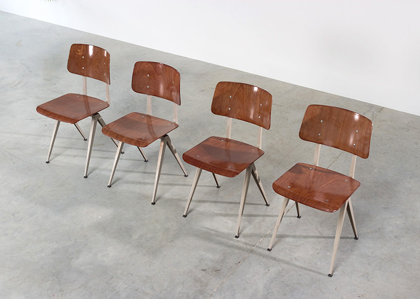 4 industrial compass chairs with plywood seating img 4