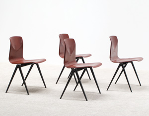 4 industrial plywood school compass chairs