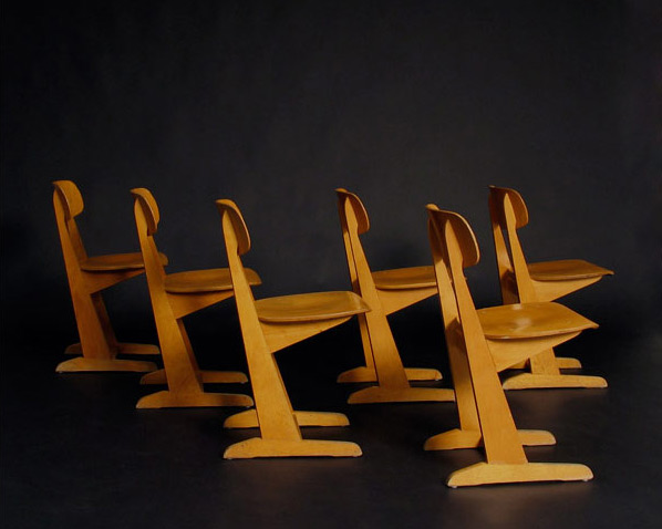 6 Wooden school chairs Casala 1970