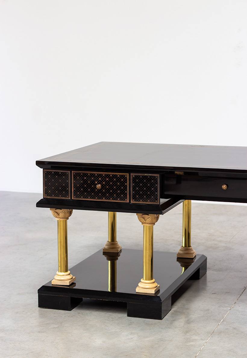 80s black lacquered eclectic postmodern desk or writing table img 5