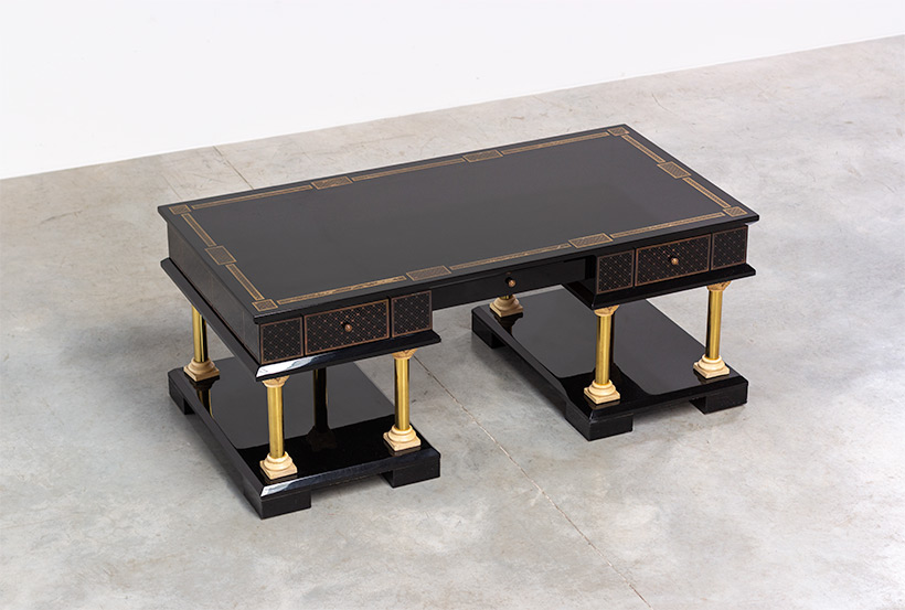 80s black lacquered eclectic postmodern desk or writing table img 7