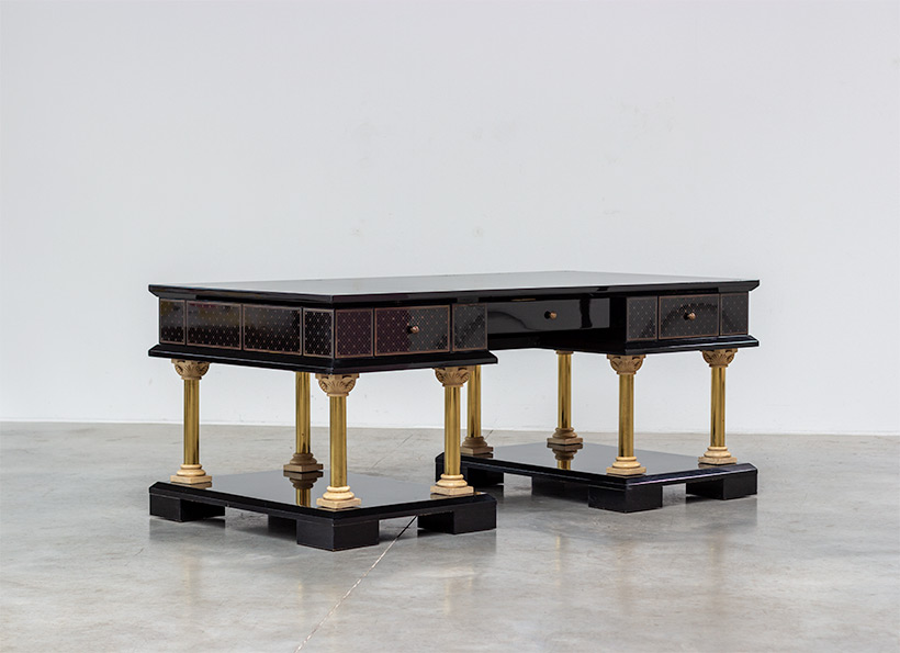80s black lacquered eclectic postmodern desk or writing table img 8