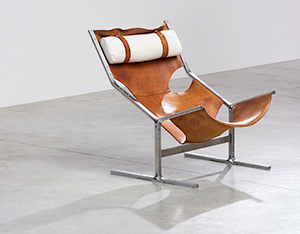 Abraham Polak leather and steel lounge chair modernism 1960