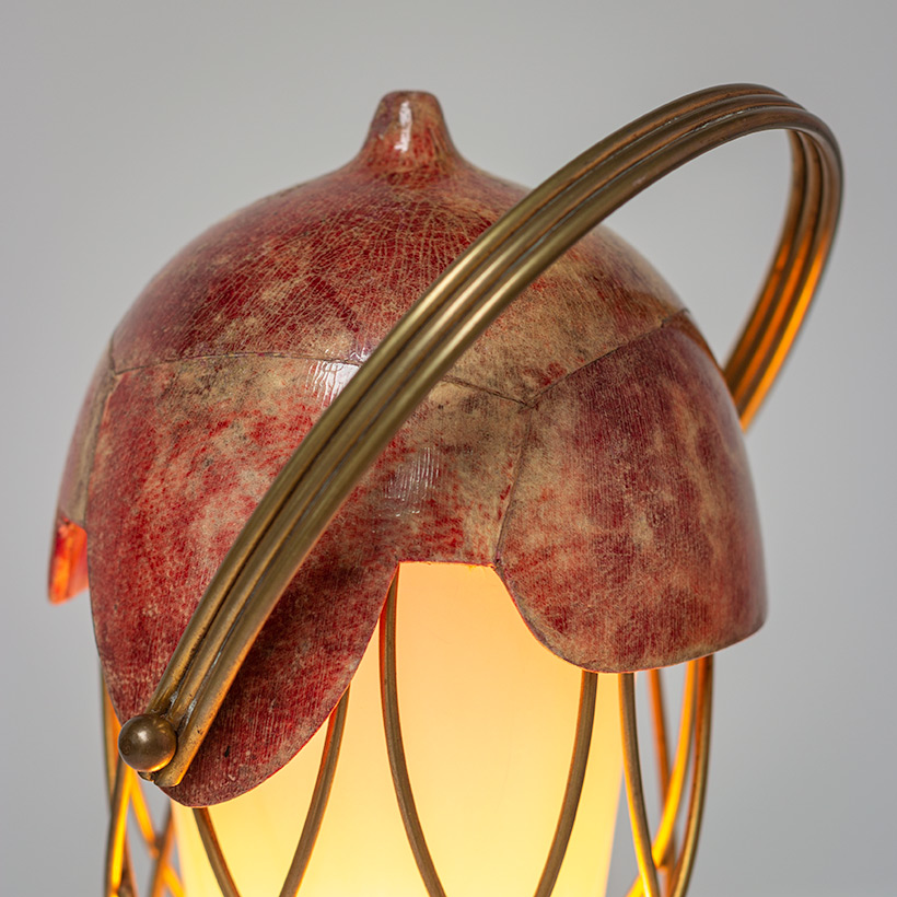 Aldo Tura parchment goatskin table lamp with brass cage 1950s img 4