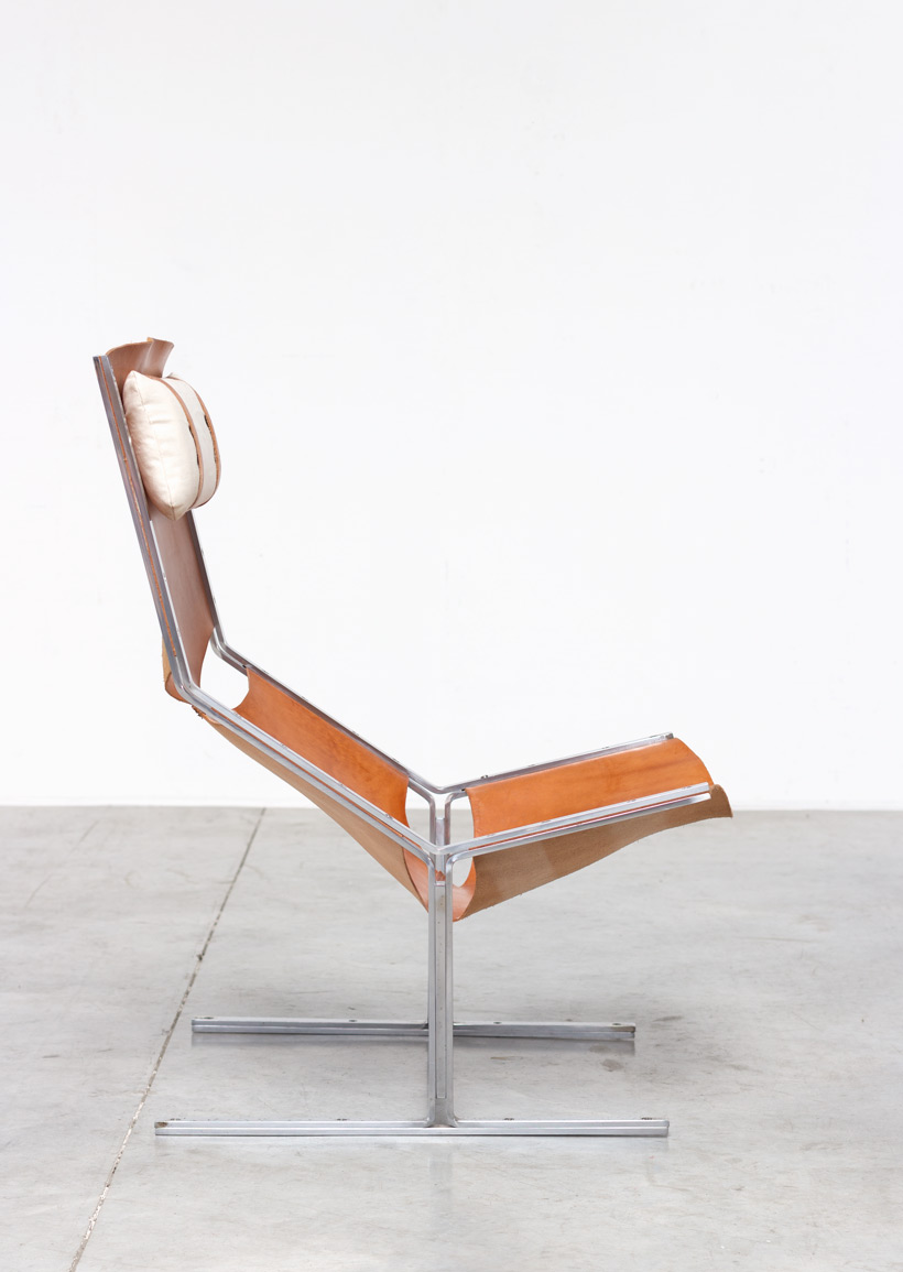 AP originals modernist leather and steel lounge chair 1960