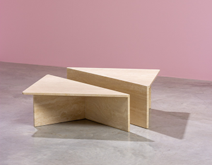 Architectural Postmodern triangular travertine coffee tables by UP UP