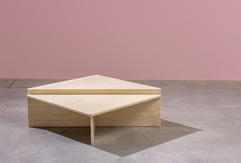 Architectural Postmodern triangular travertine coffee tables by UP UP img 3