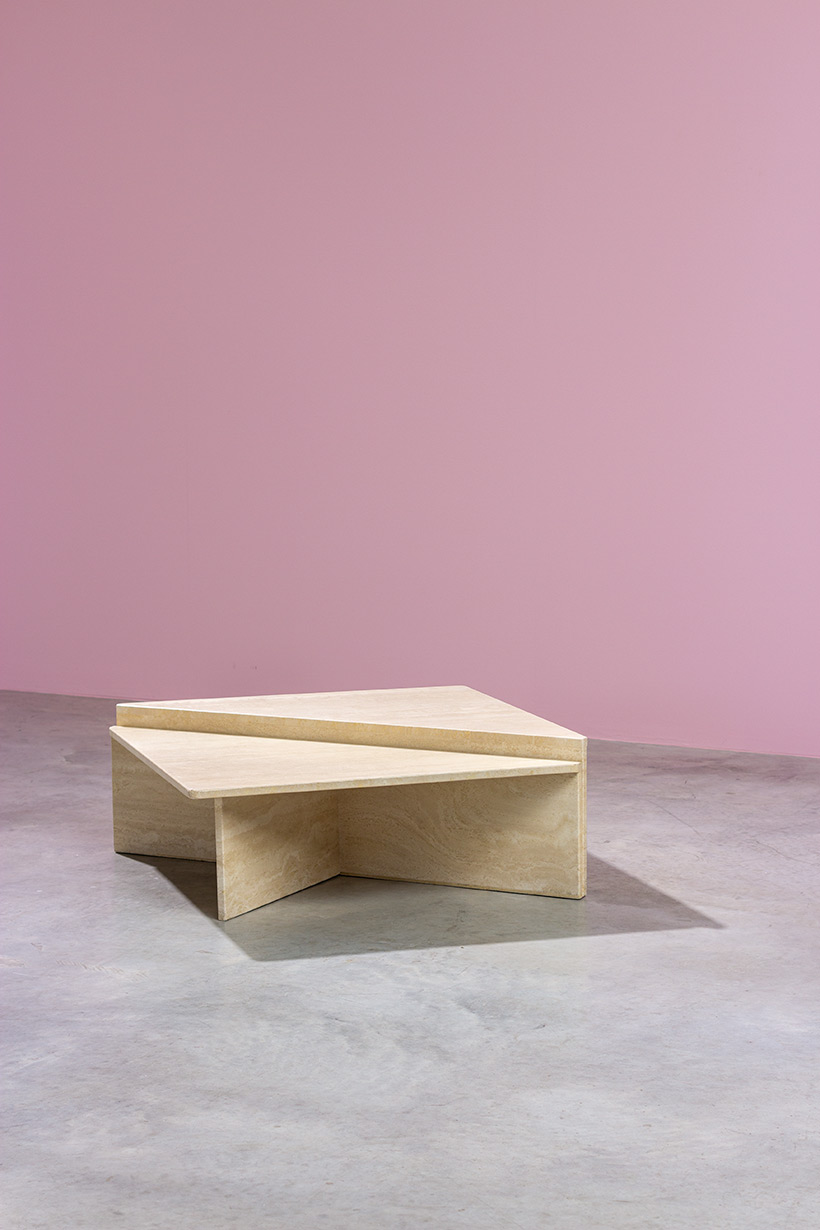 Architectural Postmodern triangular travertine coffee tables by UP UP img 5