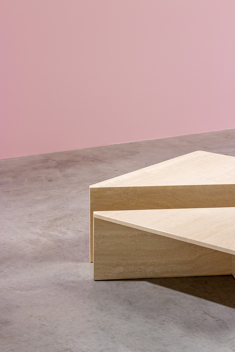 Architectural Postmodern triangular travertine coffee tables by UP UP img 6