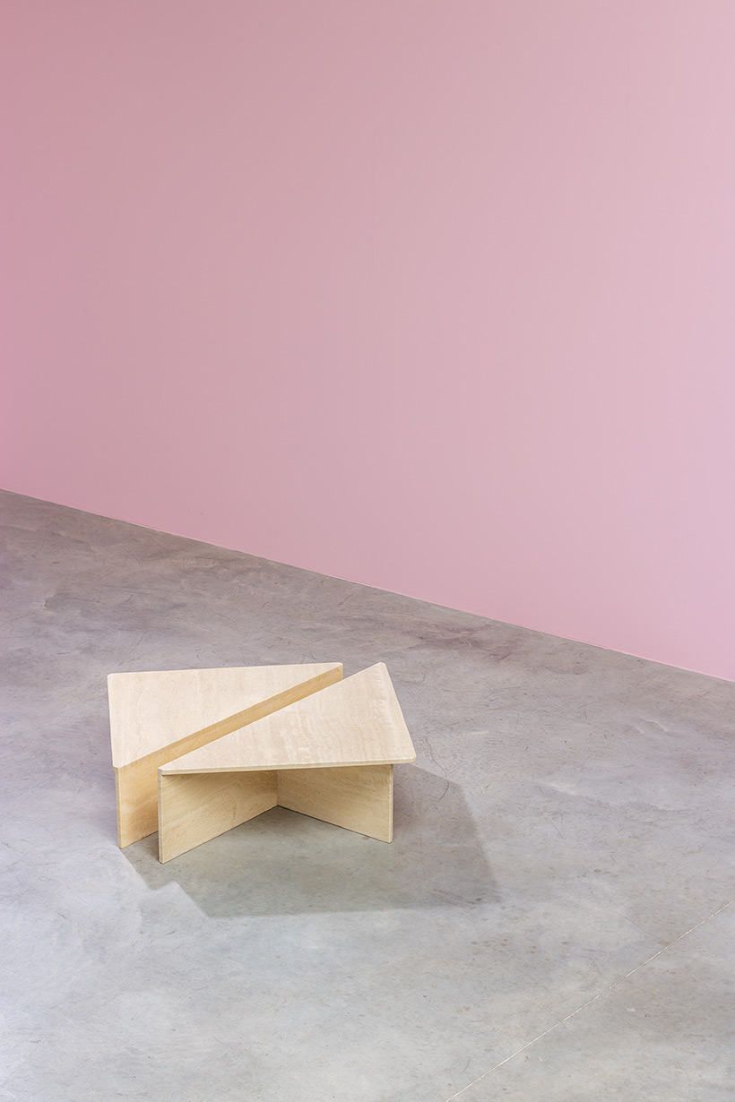 Architectural Postmodern triangular travertine coffee tables by UP UP img 7