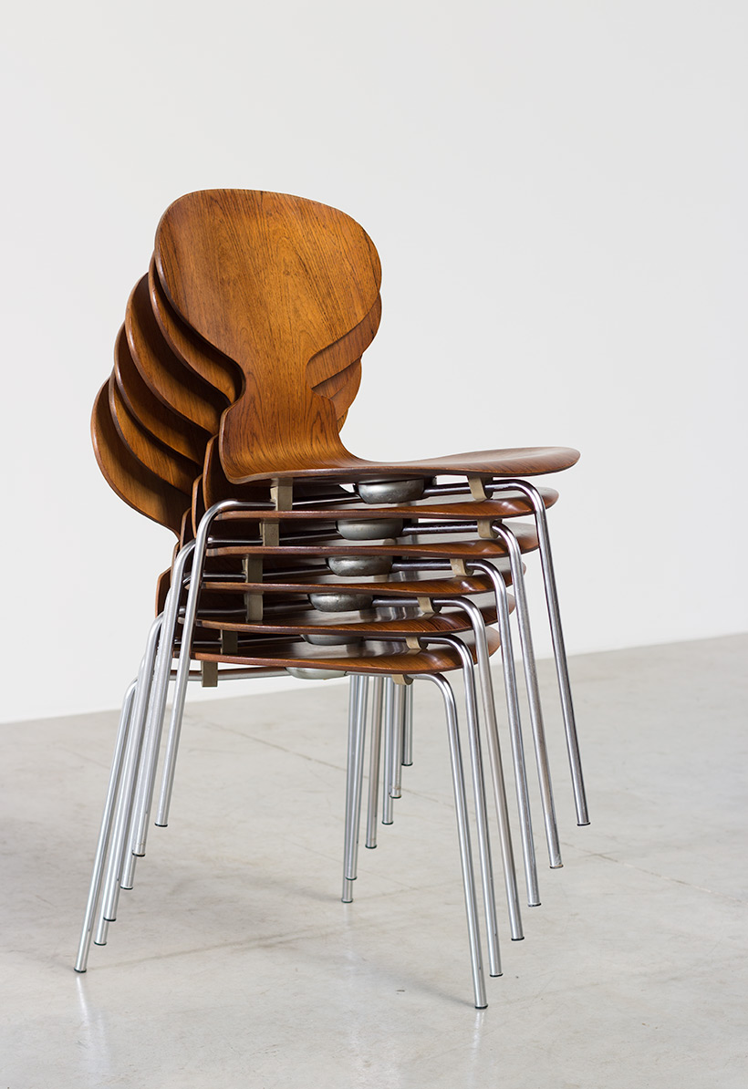 Arne Jacobsen set of six Danish Ant chairs in rosewood Fritz Hansen