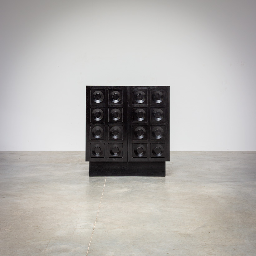 Brutalist bar cabinet with geometrical doors 1970s img 3