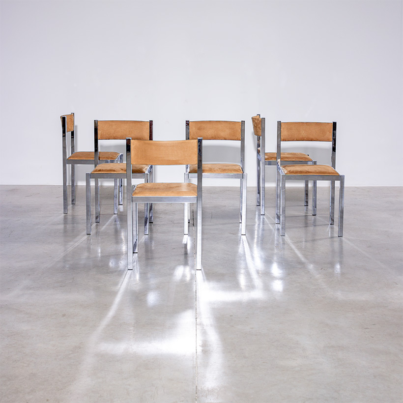 Cidue set of six chrome dining chairs Italy 1970s