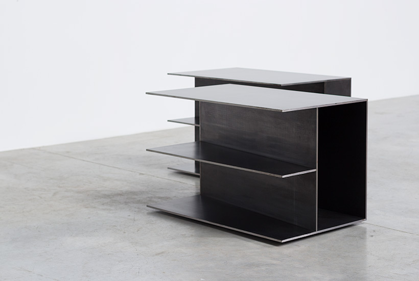 Claire Bataille pair plain steel side tables circa 1985 img 6