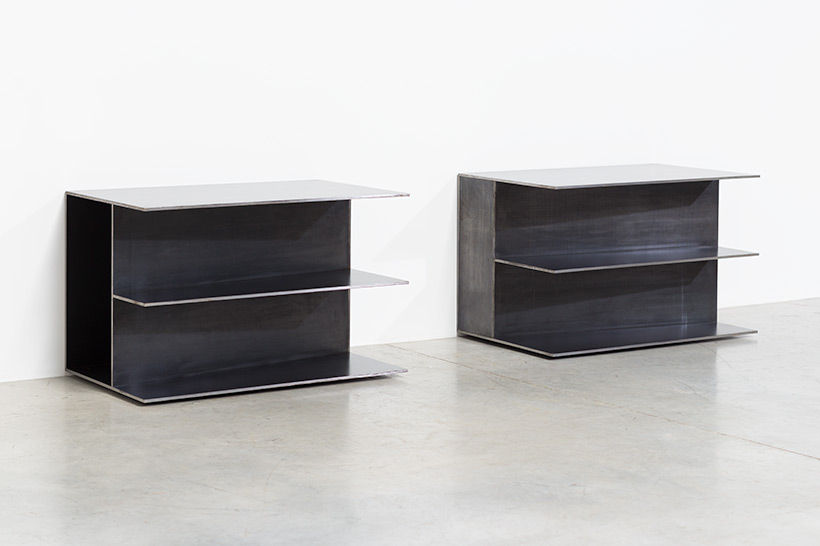 Claire Bataille pair plain steel side tables circa 1985 img 7