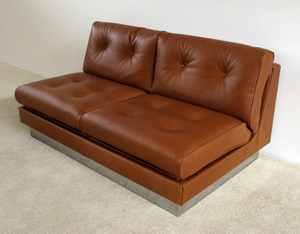 Cognac leather 2 seater sofa bed Pierre Folie Charpentier