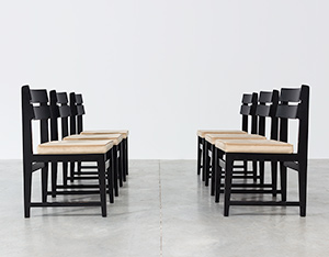 Cubist dining chairs set of six Belgium made circa 1950