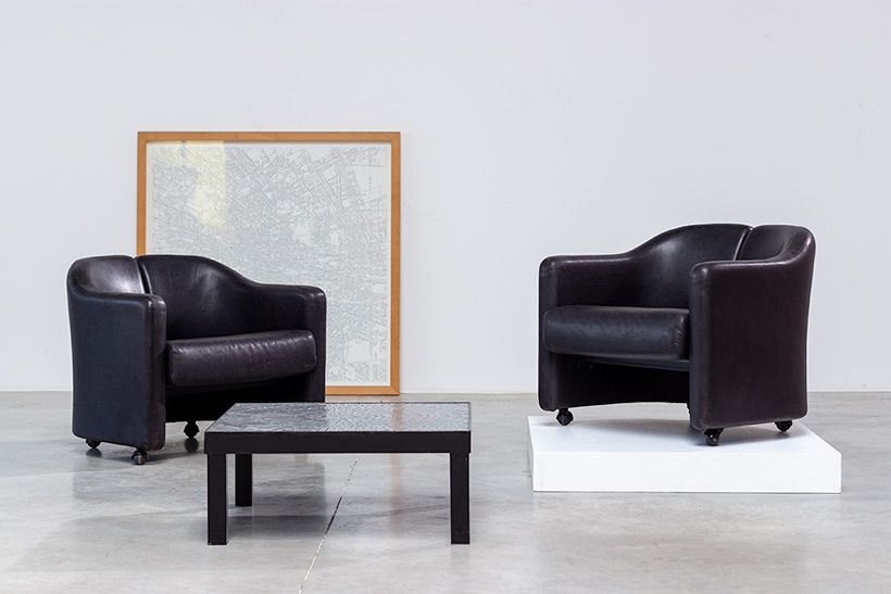 Eugenio Gerli two black leather lounge chairs Tecno Milano img 6