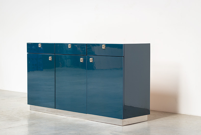 French sideboard blue high gloss lacquered Wood 1970s img 3