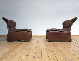 Giovanni Offredi 2 leather lounge chairs Vela Bassa Saporiti