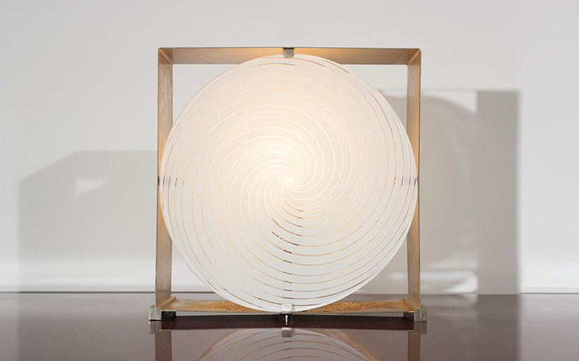 Lamp with brushed steel frame and spiral Murano glass 1970 img 7