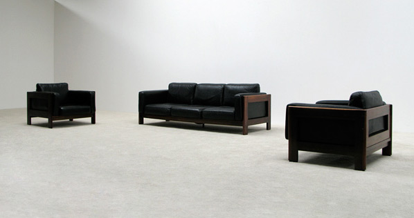 Leather Rosewood 3+1+1 seat sofa Bastiano Tobia Scarpa
