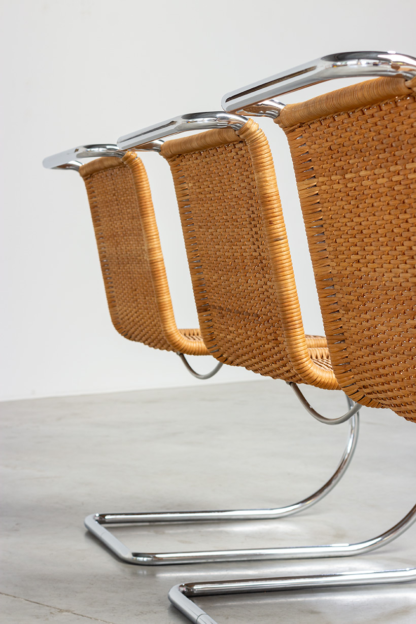 Ludwig Mies van der Rohe four MR10 woven cane chairs by Thonet img 10