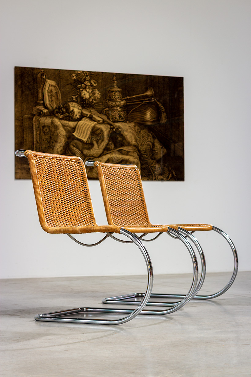 Ludwig Mies van der Rohe four MR10 woven cane chairs by Thonet