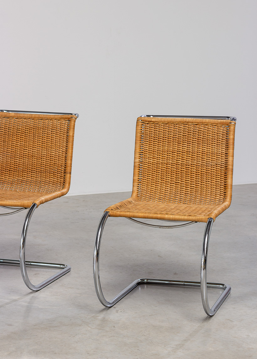 Ludwig Mies van der Rohe four MR10 woven cane chairs by Thonet img 5