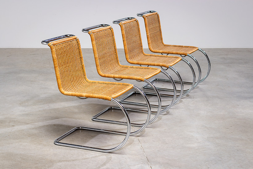 Ludwig Mies van der Rohe four MR10 woven cane chairs by Thonet img 7