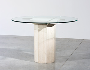 Modern Travertine and brass octagonal dinning table or console circa 1970