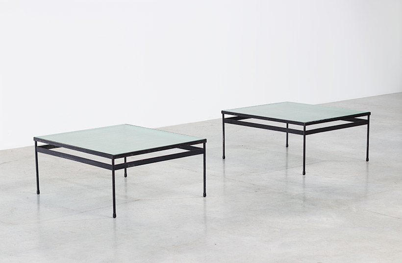 Pair iron and textured dalle de verre coffee tables circa 1950 img 3