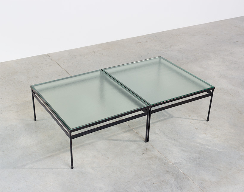 Pair iron and textured dalle de verre coffee tables circa 1950 img 5