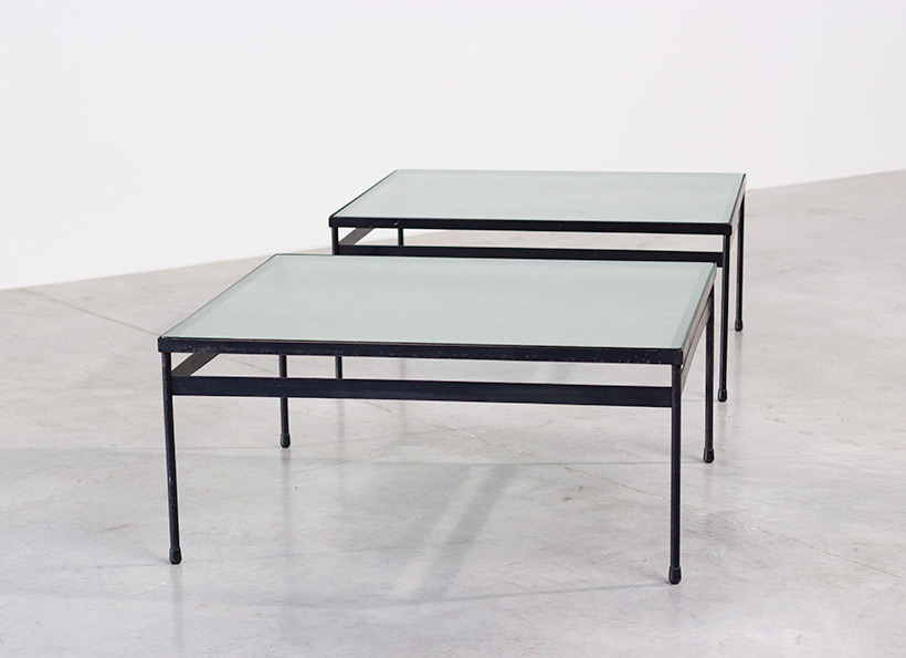 Pair iron and textured dalle de verre coffee tables circa 1950 img 7