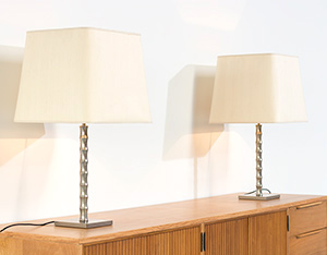 Pair modern eclectic faux bamboo table lamps