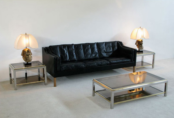 Pair of chrome and brass side tables Jean Charles