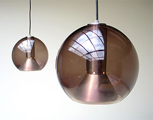 Pair of glass fume globes Raak lamps 1970