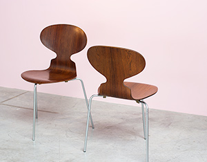 Pair of Rosewood Ant chairs designed by Arne Jacobsen Novo Nordisk