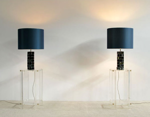 Pair of Silk and chrome Maison Jansen table lamps