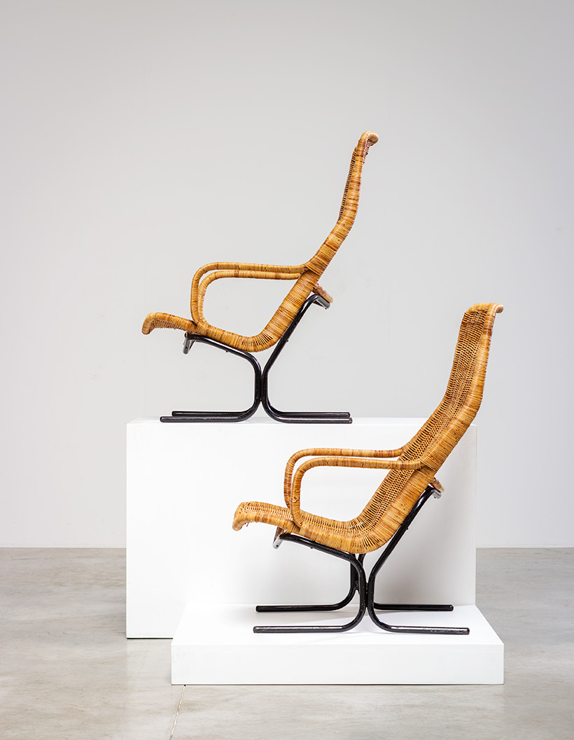Pair rattan lounge chairs Dirk van Sliedregt for Gebr. Jonkers 1960