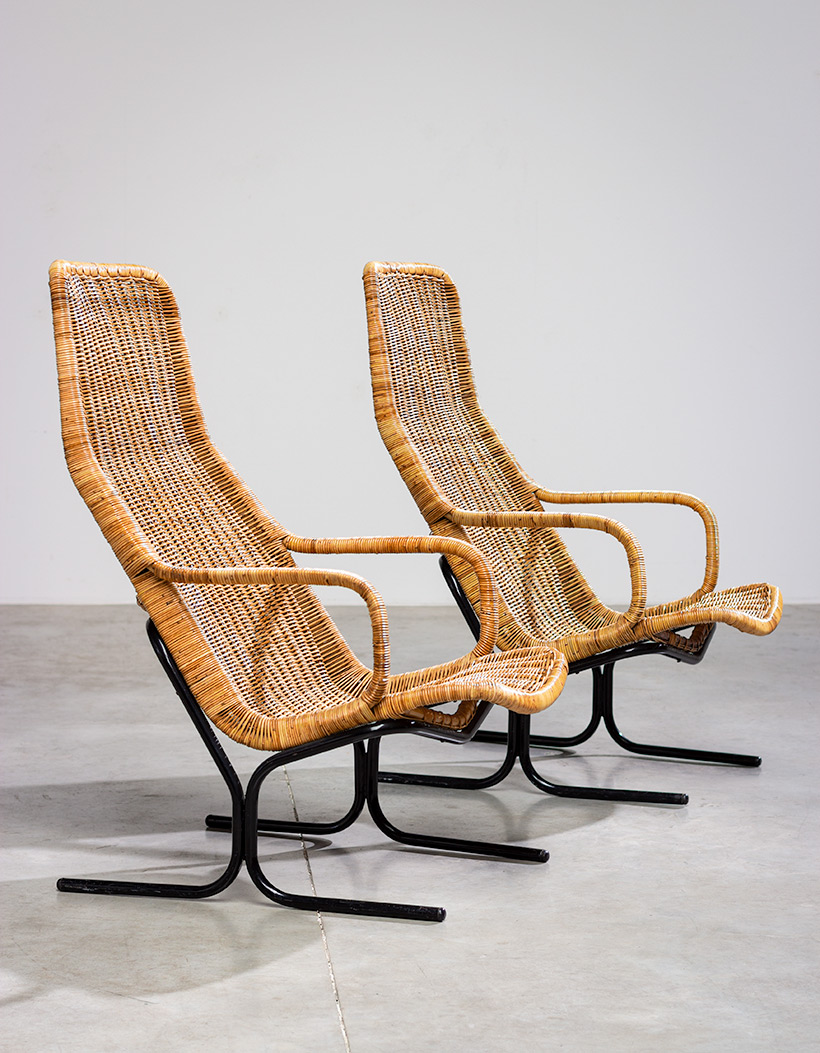Pair rattan lounge chairs Dirk van Sliedregt for Gebr. Jonkers 1960 img 3